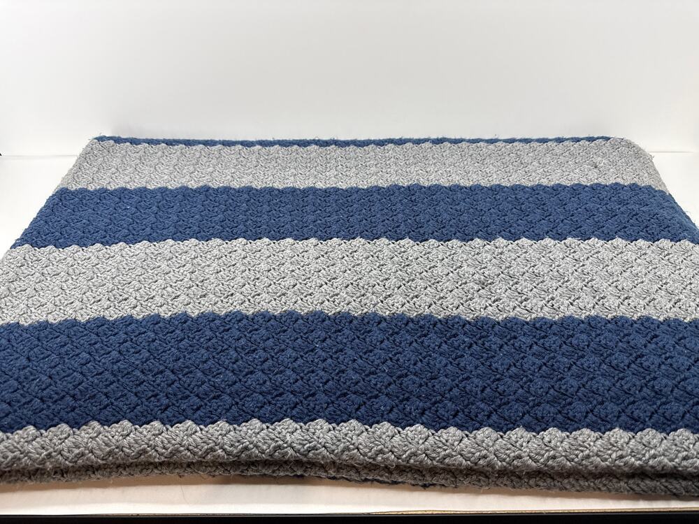 Handmade Crochet Blanket - Heavy Weight - Blue & Silver